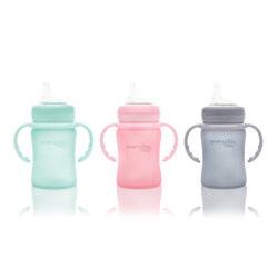 Stikla pudelīte / mācību krūzīte ar silikona pārklājumu, 150 ml Stikla pudelīte / mācību krūzīte ar silikona pārklājumu, 150 ml