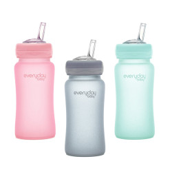Stikla pudelīte ar caurulīti, silikona pārklājums 240 ml Stikla pudelīte ar caurulīti, silikona pārklājums 240 ml