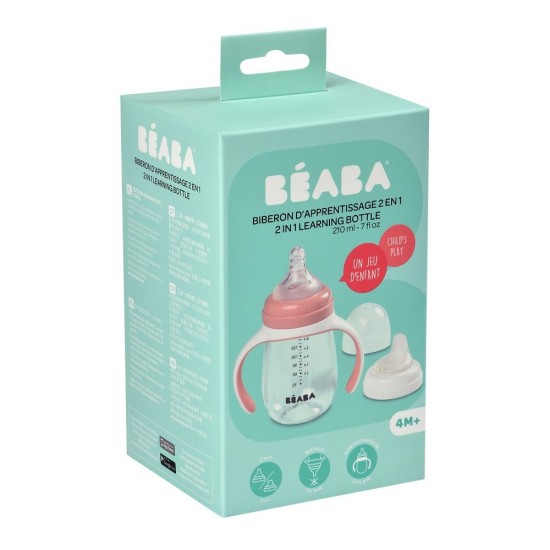 Mācību pudelīte BEABA 2 vienā, 210 ml, PINK - Beaba / Red Castle