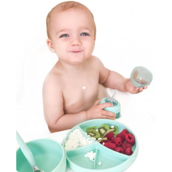 Силиконовая тарелка с делениями на присоске Mint Green - Everyday Baby