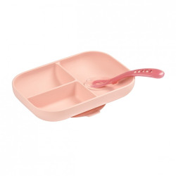 BEABA Silikona šķīvis ar nodalījumiem un piesūcekņiem, Light Pink BEABA Silikona šķīvis ar nodalījumiem un piesūcekņiem, Light Pink