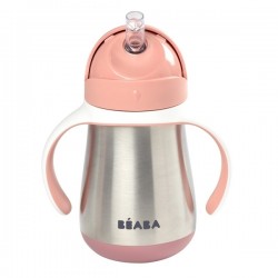 Metāliska mācību krūzīte ar caurulīti Beaba 250 ml, pink Metāliska mācību krūzīte ar caurulīti Beaba 250 ml, pink