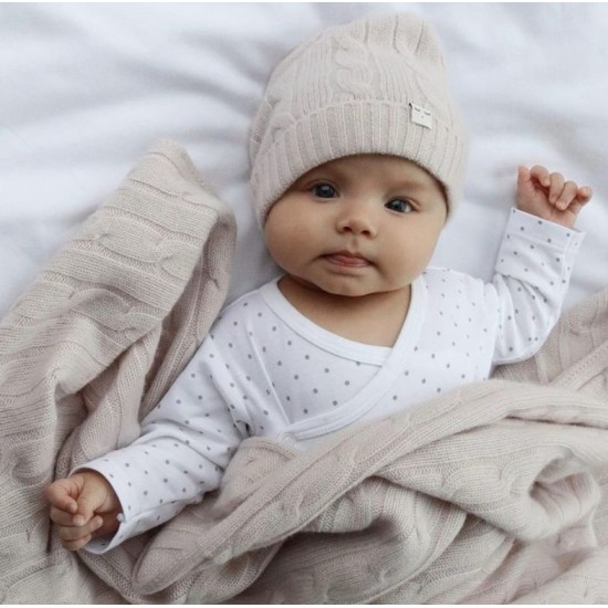 Bērnu cepure Livly Cable Knit Hat Light Mauve, 100% Kašmirs - Livly Clothing