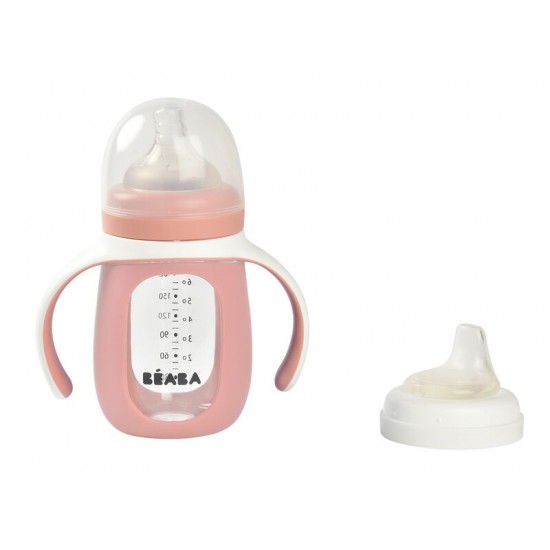 Обучающая бутылочка стеклянная BEABA 2 в 1, 210 ml, pink - Beaba / Red Castle