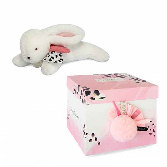 Mīksts zaķēns HAPPY BLUSH - Doll pompon pink, 25 cm - Doudou et Compagnie