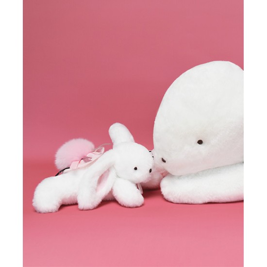 Mīksts zaķēns HAPPY BLUSH - Doll pompon pink, 25 cm - Doudou et Compagnie