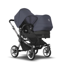 Bugaboo Donkey 5 Duo, tekstīls black, kapuce stormy blue Bugaboo Donkey 5 Duo, tekstīls black, kapuce stormy blue