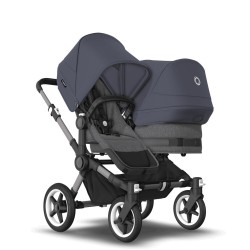 Bugaboo Donkey 5 Duo, tekstīls grey, kapuce stormy blue Bugaboo Donkey 5 Duo, tekstīls grey, kapuce stormy blue