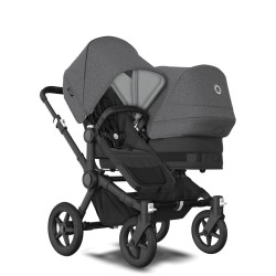 Bugaboo Donkey 5 Duo, tekstīls black, kapuce grey melange Bugaboo Donkey 5 Duo, tekstīls black, kapuce grey melange