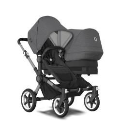 Bugaboo Donkey 5 Duo, tekstīls black, kapuce grey melange Bugaboo Donkey 5 Duo, tekstīls black, kapuce grey melange