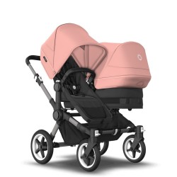 Bugaboo Donkey 5 Duo, tekstīls black, kapuce morning pink Bugaboo Donkey 5 Duo, tekstīls black, kapuce morning pink