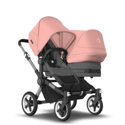 Bugaboo Donkey 5 Duo, tekstīls grey melange, kapuce morning pink Bugaboo Donkey 5 Duo, tekstīls grey melange, kapuce morning pink