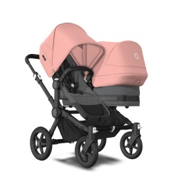 Bugaboo Donkey 5 Duo, tekstīls grey melange, kapuce morning pink Bugaboo Donkey 5 Duo, tekstīls grey melange, kapuce morning pink
