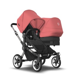 Bugaboo Donkey 5 Duo, tekstīls black, kapuce sunrise red Bugaboo Donkey 5 Duo, tekstīls black, kapuce sunrise red