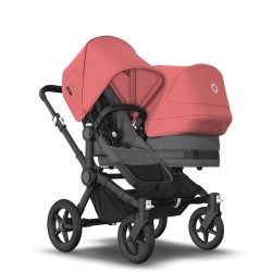 Bugaboo Donkey 5 Duo, tekstīls grey melange, kapuce sunrise red Bugaboo Donkey 5 Duo, tekstīls grey melange, kapuce sunrise red