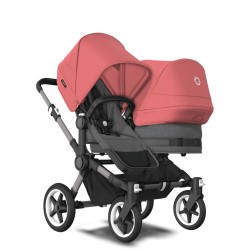 Bugaboo Donkey 5 Duo, tekstīls grey melange, kapuce sunrise red Bugaboo Donkey 5 Duo, tekstīls grey melange, kapuce sunrise red