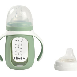 GLASS BOTTLE WITH SILIC COVER, SAGE GREEN GLASS BOTTLE WITH SILIC COVER, SAGE GREEN