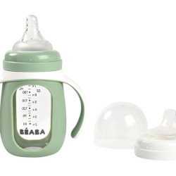 GLASS BOTTLE WITH SILIC COVER, SAGE GREEN GLASS BOTTLE WITH SILIC COVER, SAGE GREEN