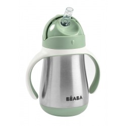Metāliska Mācību Krūzīte Ar Caurulīti Beaba 250 Ml, Sage Green