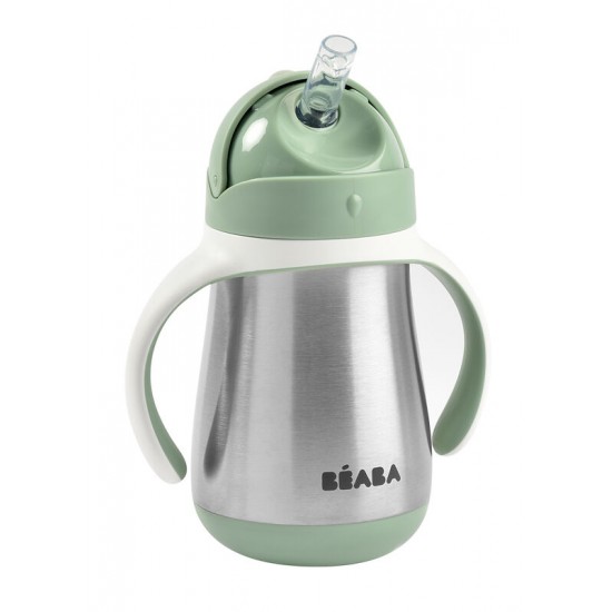 STAINLESS STEEL STRAW CUP 250 ML SAGE GREEN - Beaba / Red Castle