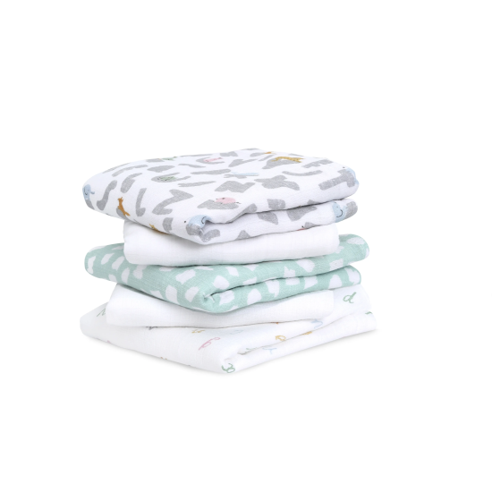 Муслиновые Пелёнки Classic muslin 60x60cm Alphabet animals, 5 gab. - Aden&Anais