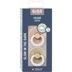 BIBS Blush Glow / Vanilla Glow Soother Set - 0-6/6-18 M (Glows at Night) BIBS Blush Glow / Vanilla Glow Soother Set - 0-6/6-18 M (Glows at Night)