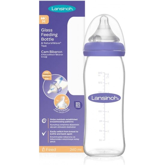 Plastic feeding bottle with NaturalWave® teat Lansinoh 240ml - Lansinoh