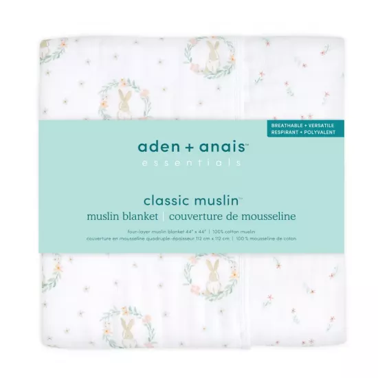 Aden Anais Blushing Bunnies Muslin Blanket 112x112cm - Aden&Anais