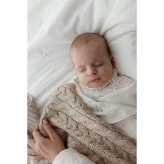 Merino vilnas pleds Warm beige Braided - Premium Collection