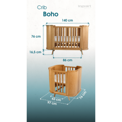 Boho convertible cot with movable wall Natural/Pink Velour Boho convertible cot with movable wall Natural/Pink Velour