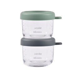 Béaba Glass Portion Jars 150 ml (Set of 2) Mineral/Sage Green
