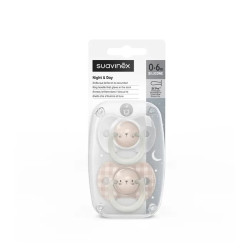 Physiological silicone pacifier Suavinex Night and Day 0-6 months. night, rabbit, 2 pcs Physiological silicone pacifier Suavinex Night and Day 0-6 months. night, rabbit, 2 pcs
