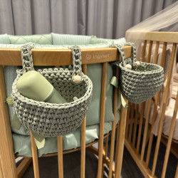 Storage baskets for baby crib, 100% cotton, green Storage baskets for baby crib, 100% cotton, green