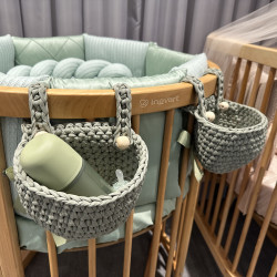 Storage baskets for baby crib, 100% cotton, green Storage baskets for baby crib, 100% cotton, green