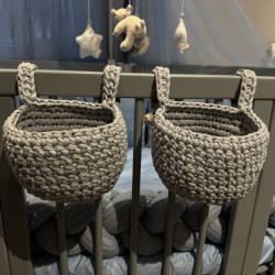 Storage baskets for baby crib, 100% cotton, grey Storage baskets for baby crib, 100% cotton, grey