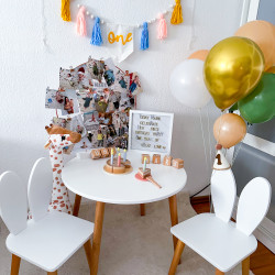 Mēbeļu komplekts apaļais galds + krēsli "Bunny" White/Natural