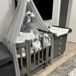 Nika Transformer Crib + mattress with Movable Side Wall Graphite Nika Transformer Crib + mattress with Movable Side Wall Graphite