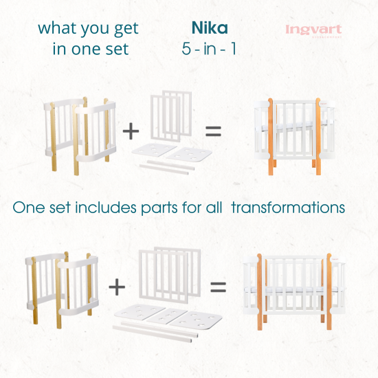 Gultiņa-transformers + matracis Nika Slim ar kustīgu sienu White/Natural