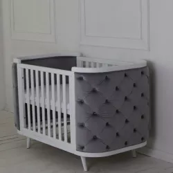 Boho convertible cot with and movable wall White/Grey Velour Boho convertible cot with and movable wall White/Grey Velour