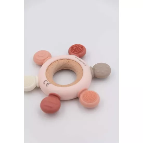 Koka un silikona zobgrauznis Bamboom ring Rudder - Rosa 04