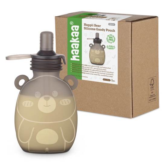 Haakaa Happii Bear silikona maisiņš biezeņiem/sulam 170 ml Grey