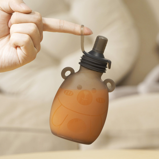 Haakaa Happii Bear silikona maisiņš biezeņiem/sulam 500 ml Grey