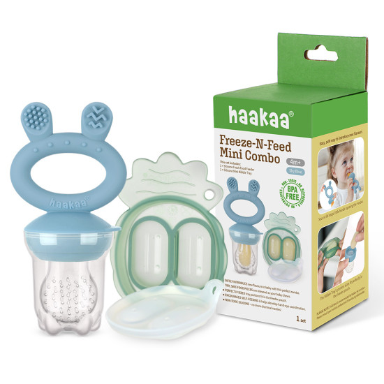 Haakaa Fresh Food Feeder Mini Combo silikona komplekts - fīderis un saldēšanas forma, Sky Blue