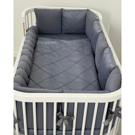 Satīna gultas veļas komplekts "Platīns" Smart Bed gultiņai Anthracite