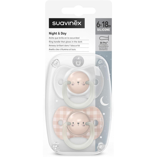 Simitrisko Knupju Komplekts Bunny 6-18m Suavinex Night&Day SX Pro Symmetrical Teat