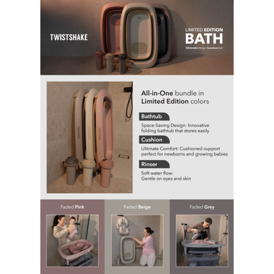 Vanniņa Ar Statīvu Twistshake Luxury Bath Kit Faded Grey