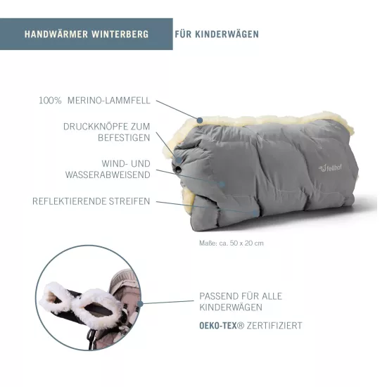 Roku mufe ratiem Fellhof Winterberg Lambskin Hand Muff for Prams Grey
