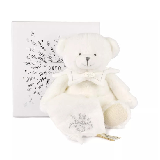 Doudou Dāvanu komplekts – Plīša lāčuks ar segiņu 30 cm, pelēks