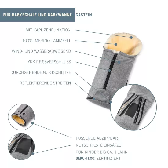 Aitas vilnas guļammaiss ratiem Fellhof Gastein Lambskin Footmuff Black