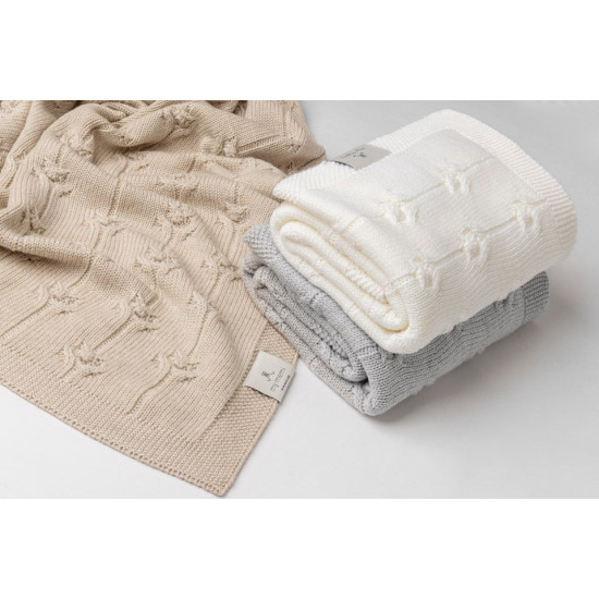 Silts pleds no 100% merino vilnas Cream Floral - Premium Kolekcija